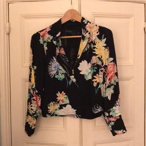 💐Zara Floral Bomber Black w Floral Print Size M